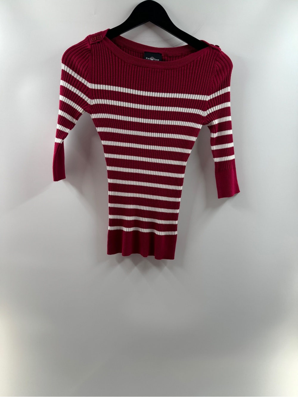 It’s Our Time Red White Striped Ribbed Boat Neck Sweater – Women’s Small